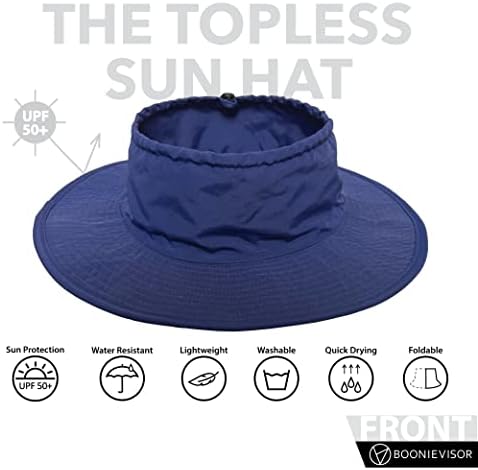 Boonievisor topless šešir za sunce Široki obod za rep, kovrčavu kosu, neurednu punđu, dredove UPF 50