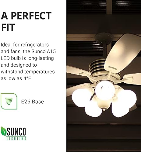 Sunco A15 LED sijalica sa mogućnošću zatamnjivanja sijalice u frižideru 8W ekvivalentno 60W, 6000K Daylight Deluxe, 800 LM, E26 Srednja baza, trenutno uključeno, Super svijetlo, unutrašnje vanjsko svjetlo, UL navedeno 4 Pakovanje