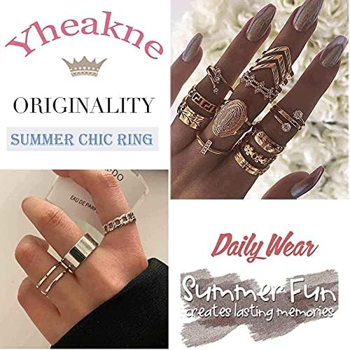 Yheakne Boho Rings Set Gold Snake Knuckle Rings Set Punk Midi zajednički prstenovi Rhinestone prstenje prstenje
