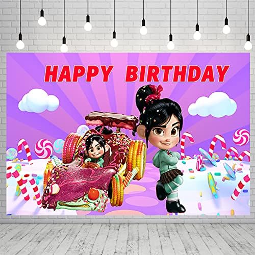 Ljubičasta princeza Vanellope pozadina za rođendansku zabavu Vanellope Von Schweetz i baner za temu automobila za dekoracije za dečiju zabavu Wreck It Ralph Baby Shower fotografija pozadina 59x38in
