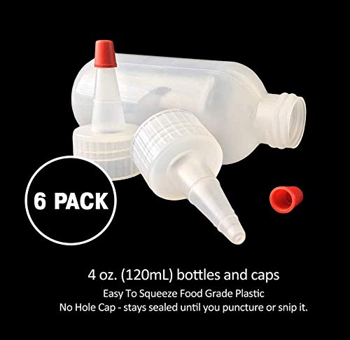 EDOBLUE plastične bočice 120ml sa crvenim poklopcima i merama - mala mini Squeeze boca za izdavanje za umjetnost i zanat, boju, glazuru,začin, ljepilo, umake i još mnogo toga - 6 pakovanje / 4 unca