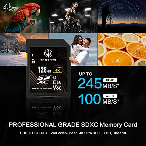 TRIDENITE 128gb SD kartica, brzina čitanja do 245MB/ s, UHS-II U3 V60 4K UHD, profesionalna SDXC memorijska