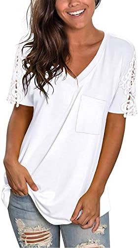 Majica bluza s kratkim rukavima za teen djevojke Ljeto jesen v čipkasti pamuk pamuk pamuk labavo fit opuštena