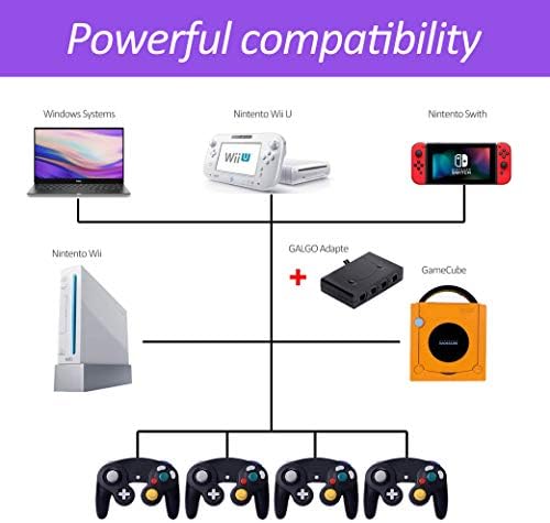 4 kontroler za gamecube, sa 4 produžne kablove i 4-port Gamecube adapter za Wii U / Switch / PC - crno