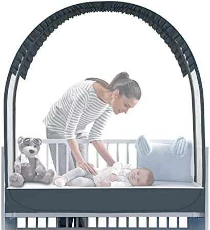 Mumzei šator za krevetić za bebe da se beba ne popne - iskočite sigurnosna mreža za krevetić za čuvanje bebe u mreži za komarce-pogledajte kroz premium mrežasti poklopac-siva