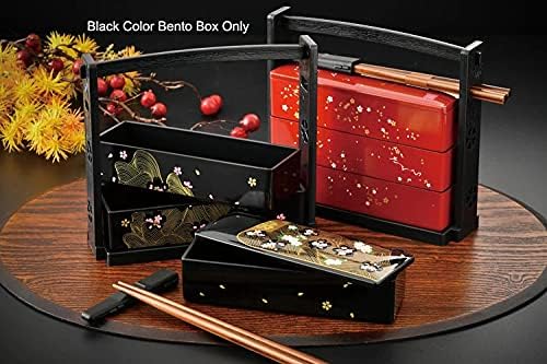 JapanBargain 1951, japanska kutija za ručak Bento tri nivoa sa štapićima tradicionalna Plastična lakirana posuda za sushi posuda za serviranje Sakura Cherry Blossom uzorak, napravljena u Japanu