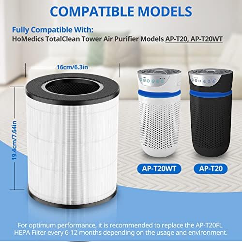 AP-T20 zamjenski Filter kompatibilan sa Homedics AP-T20 filterom za pročišćavanje zraka, 3-u-1 Ukupno čisti toranj višeg stepena istinski HEPA filteri zamjena za AP-T20WT AP-T20BK, dio#AP-T20FL, 2 pakovanja