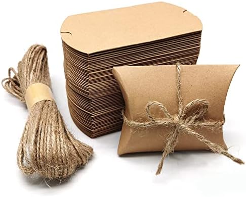 Kraft papirna kutija za slatkiše sa jastukom, sklopiva Poklon kutija sa užetom od Jute za vjenčanja, zabave, rođendane, praznike, 60 kom