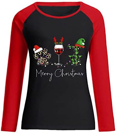 GATXVG Plus Veličine Ženske božićne majice Xmas ružni vrhovi za ispis dugih rukava Baseball majica posada Crew Crt Casual Graphic Duksert