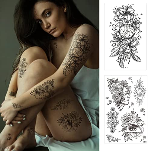 Aresvns seksi cvijet Privremeni Tatttoos realno za žene, Crne trajne vodootporne lažne tetovaže
