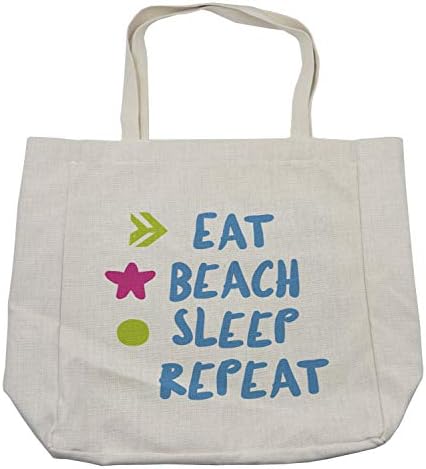 Ambesonne rekavši torba za kupovinu, tipografija Doodle jesti plaži Sleep Repeat motiv poruka, Eco-Friendly višekratnu upotrebu torba za namirnice plaže i više, 15.5 X 14.5, krema