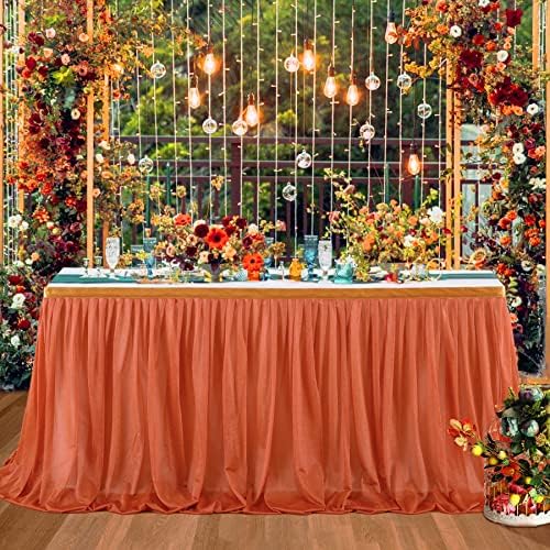 Burnt ocher šifon stol stol suknja od crvene tablice za tulle 6ft za svadbenu recepciju mladenka za rođendan