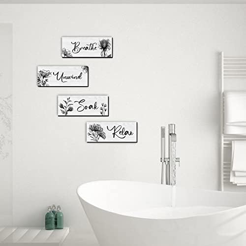 4 komada kupaonica Zidna umjetnost rustikalna seoska kuća u kupaonici Zidni dekor Znak Relax Soak Odvijte dišite drva Viseći znak za kuću za pranje rublja