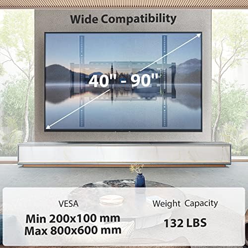 Pipishell Full Motion TV zidni montiranje za televizore od 40-90 inča, Max Vesa 800x600 sadrži do 132 funti, artikulirajuće nosač za televiziju za televizore od 26-65 inča, max vesa drži do 99Lbs400x400mm