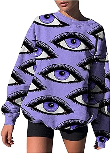 Ruziyoog Y2K duksevi za žene estetska apstraktna umjetnost novost štampani pulover vrhovi ležerni labavi udobni vrhovi bluza