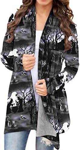 Ženska majica Kardigan Halloween Ispiši otvoreni kaput s prednjim šallom za bluzu na vrhu labave svjetlosne udobne gornje odjeće
