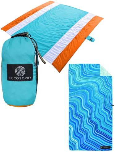 Eccosophy pijesak bez plaže Beach deka 9x10ft + ekološki prihvatljivi ručnik za sušenje za sušenje mikrovlakana