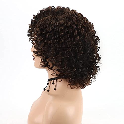XIUFAXIRUSI XIUFAXIRUSI kratke kovrčave Afro perike za crne žene smeđe Kinky kovrčave perike sa šiškama sa strane Sintetička perika pune kose