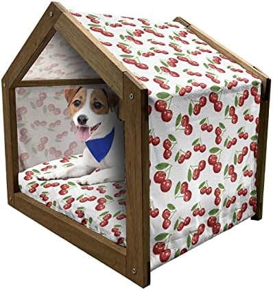 Kuća sa drvenim psećim kolektorom, akvarel pasa ružičasti uzorak s lišćem i pupoljkom, u zatvorenom i vanjskom prijenosnom odgajivačkom odgajivača sa jastukom i poklopcem, prvenstveno, vapno zeleno blijedo ružičastom