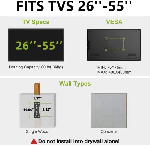 USX Mount Full Motion TV zidni nosač za više od 26-55in TV, unaprijed sastavljenog zidnog TV nosača