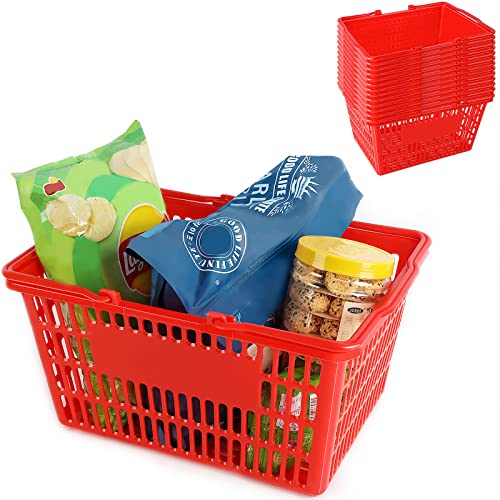 25L Košarica za kupovinu od 12 trajnih crvenih plastičnih košara s ručkom, prenosiva plastična košarica, crvena plastična košarica za kupovinu za trgovinu