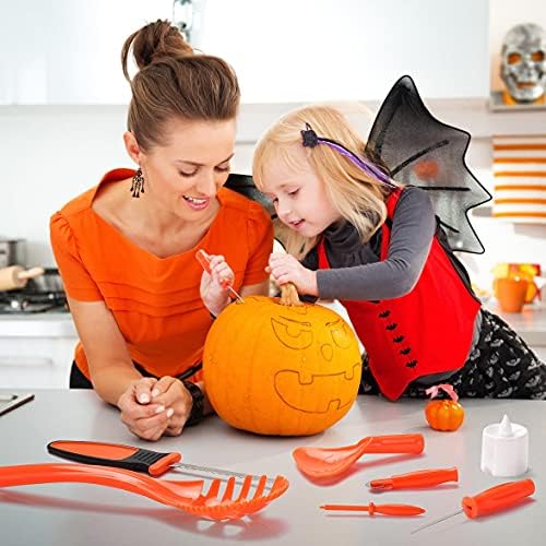 Bundeva Carving Kit za djecu, 6 Easy Halloween bundeve Carving Tools Set, 6 LED svijeće, 10 rezbarenje šablone & 20 Halloween celofan Candy torbe