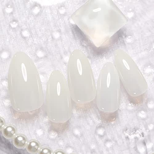 Ručno rađena Gel presa na noktima Bademasti oblik, mliječni bijeli žele lažni nokti s dizajnom poluprozirni lažni