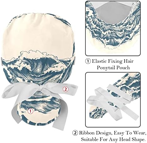 2 Pakovanje radne kape sa tipkama i vrpcom za žene, dugih kose bouffant