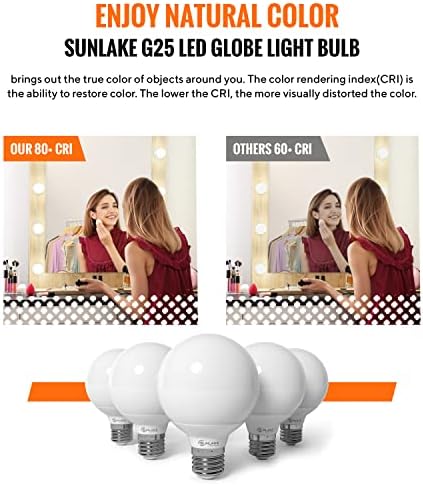 SunLake 10 Pack G25 Vanity Led globe sijalice 5 Watt zatamnjiva, 5000k dnevna svjetlost LED, Eye Friendly