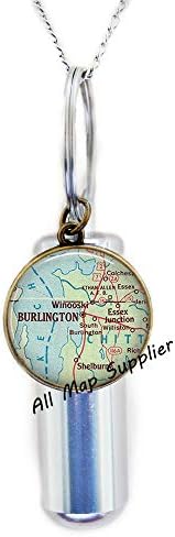 AllMapsupplier modna kremacija urn ogrlica, Burlington Karta kremacija urn ogrlica, Burlington Map urn, Burlington Vermont Karta kremacija urna ogrlica, nakit, A0300