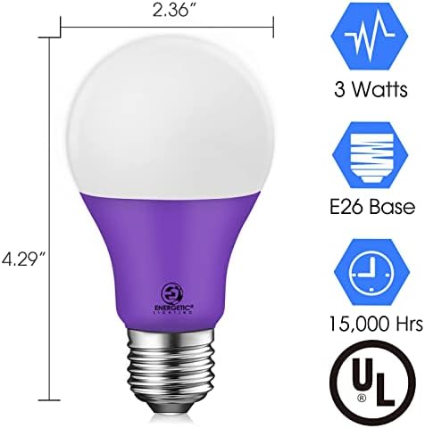 Energična A19 ljubičasta sijalica, 3w ekvivalentna 40W, E26 osnovna LED sijalica koja se ne može zatamniti