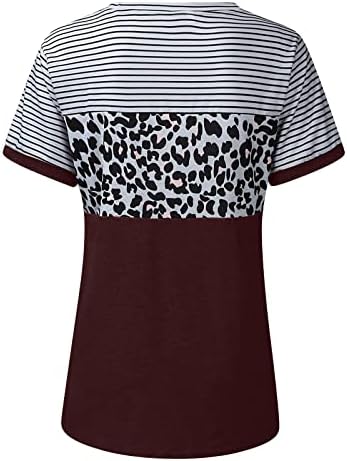 Amikadom Boat Crt Spandex majica za dame kratki rukav Bolovni blok Leopard Ispis Striped Bluces T majice Teen Girl 2023