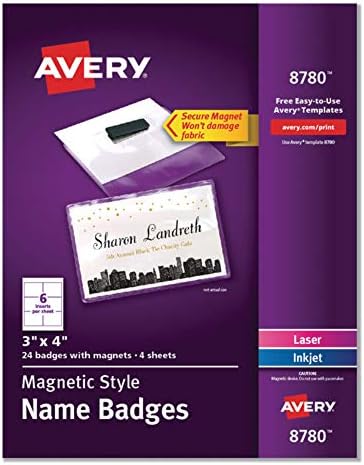 Avery prilagodljiv Magnetic Name značke, 3 x 4, bijeli, 24 štampati umetaka i nosioci značke sa magnetima & ime Badge umetci, ispisati ili pisati, 3 x 4 inč, 300 kartica zaliha punjenja, bijeli