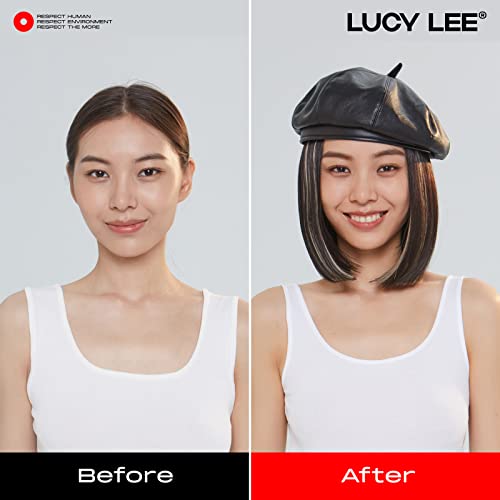 LUCY LEE beretka šešir sa ekstenzijama za kosu ravna kratka Bob frizura uklonjiva perika šešir sintetički sa Crnom beretkom produžetak kose 8,5 inča za ženu djevojku