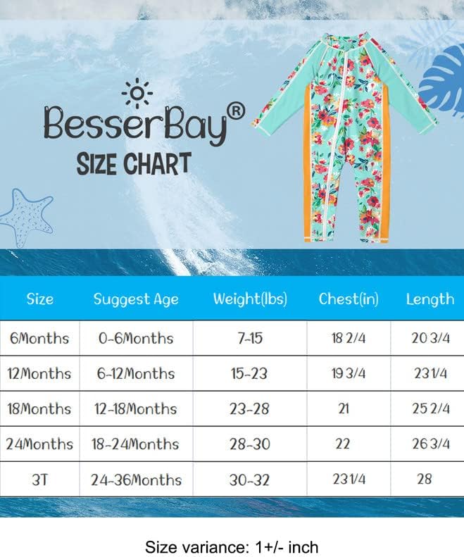 Besserbay Unisex Baby UPF 50+ One Komad Rashguard UV zaštitni korug 0-36 mjeseci