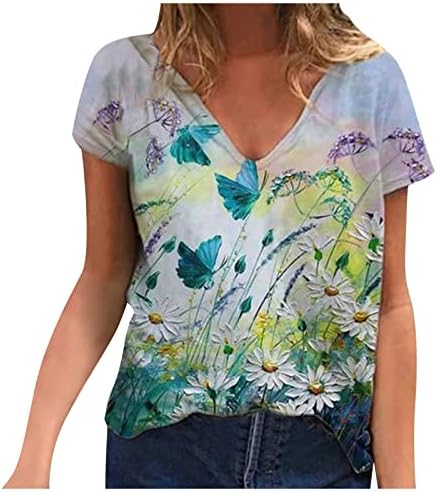 Košulje kratkih rukava za dame Ljeto Jesen duboki V izrez Gradient Butterfly Grafički bluze T majice Teen Girls