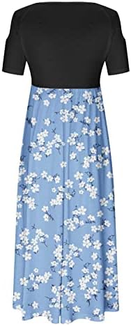 Prolećne letnje haljine za žene Casual Print Crew vrat hladno rame kratki rukav plaža Maxi duga haljina