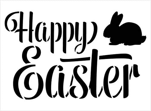 Happy Easter Stencil with Bunny by StudioR12 / DIY Christian Spring home Decor | Rustic Script Word Art /
