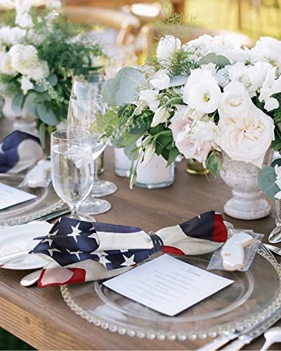 Večera salventski set 6 koktel bez perilice sa sobom Patriot Američka zastava Plavi bijeli i crveni stol i kuhinja Dekor salvete za svadbenu zabavu, za višekratnu upotrebu salveta 20 x20