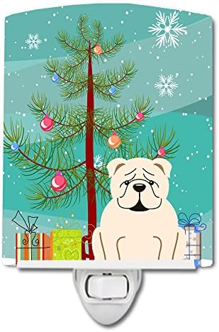 Caroline's Treasures BB4248CNL Merry Christmas Tree engleski buldog Bijela keramička Noćna svjetlost, kompaktna, ul-certificirana, idealna za spavaću sobu, kupatilo, rasadnik, hodnik, kuhinju,