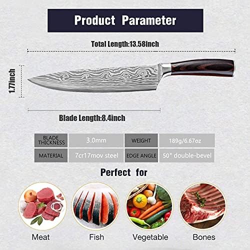 Kuharski nož 8 inčni kuhinjski nož profesionalni nož za meso sa ergonomskom ručkom i poklon kutijom za porodicu & amp; Restoran,njemački oštri nož od nehrđajućeg čelika visokog ugljika
