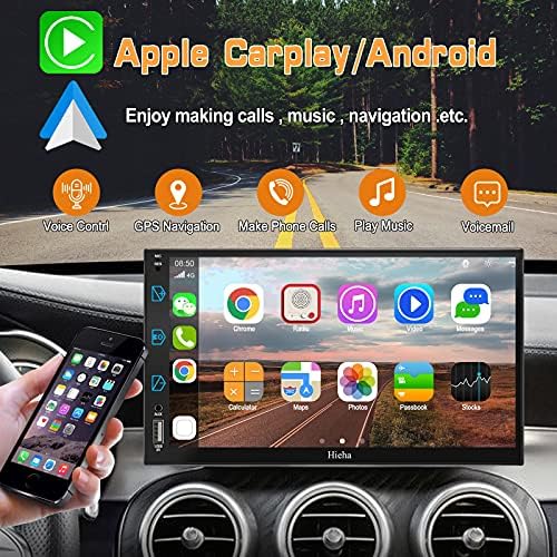 Auto stereo kompatibilan sa Apple Carplay & Android Auto, HIEHA 7-inčni dvostruki din automobil sa Bluetooth kamerom za izradu sigurnosne kopije, autori na dodir sa AM / FM, glasovnom kontrolom, ogledala, A / V ulaz