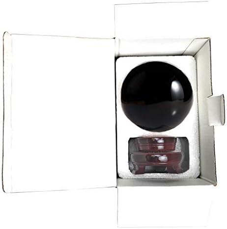 Amlong Crystal Meditacija sfera FENG SHUI Kristalna kugla, Lensball, Dekorativna lopta sa drvenim postoljem i poklon kutijom, crna, 4,2 inčni promjer