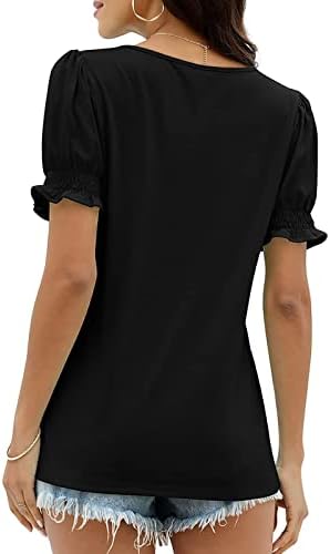 Ženske kratke puf majice za rukave Casual rebraste pletene jednobojne bluze sa kvadratnim vratom Plus Veličina labavog kroja plisirani ljetni vrhovi