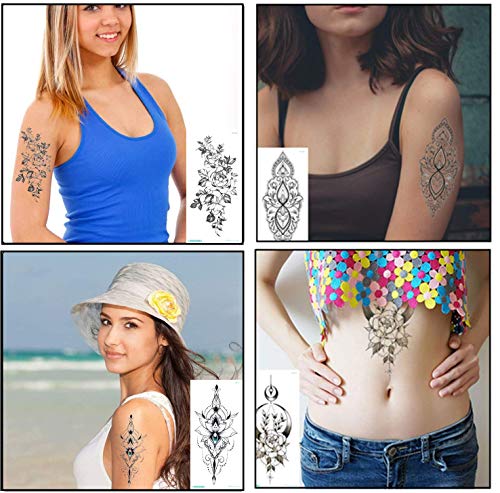 14 listova privremene tetovaže crne seksi realističke umjetničke umjetnosti ruže cvijeće lažne tetovaže naljepnice Vodootporne trajne lažne tetovaže za odrasle žene djevojke