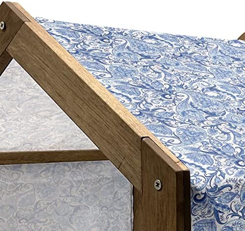 Lunad Jacobean drvena kuća za kućne ljubimce, apstraktni perzijski nadahnuo je Paisley Design sa cvjetnim elementima Grunge Ornate, Vanor i zatvoreni prijenosni odgajivačnica sa jastukom i poklopcem, velikim, plavim bijelim