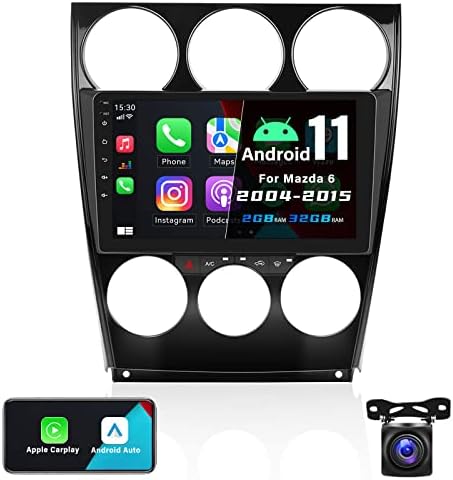 2 + 32G Android 11 Car Stereo za Mazda 6 2004-2015 sa bežičnim Apple Carplay Android Auto, 9 Automatski radio s ekranom s WiFi, GPS navigacijom, Bluetooth, FM / RDS radio, SWC, Dvostruki USB, hifi + rezervna kamera