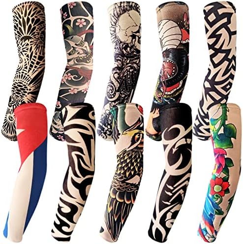 Cuteliili Tattoo Print rukavi, 10 kom rastezljive najlonske čarape za ruke ,rukavi za tetovažu za Noć vještica za bicikliste