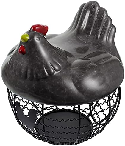 YARNOW metalna žičana korpa za jaja Organizator torbica sa keramičkom posudom od gvožđa za piletinu na farmi