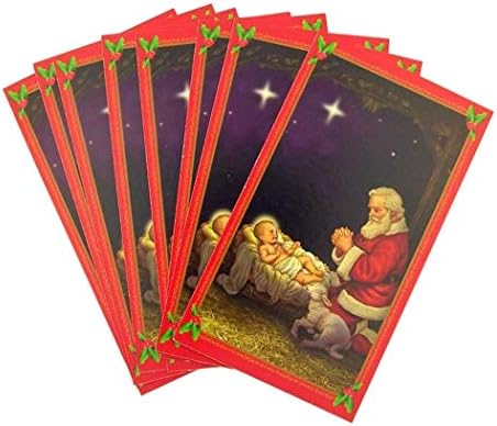Božić koje kleči Santa sa djetetom Isusom Svetom molitvom karticom s slavom za Boga molitva na stražnjoj strani -2 3/8 w x 4 1/8 H